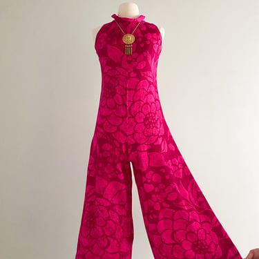 1960's Hot Pink Tahiti Jumpsuit / Sz XS/S