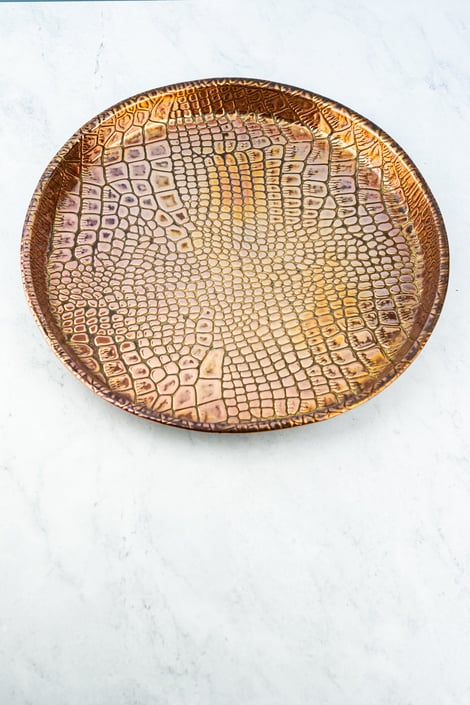 Vintage Round Copper Crocodile Drinks Tray