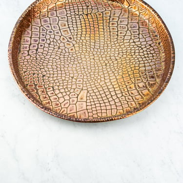 Vintage Round Copper Crocodile Drinks Tray