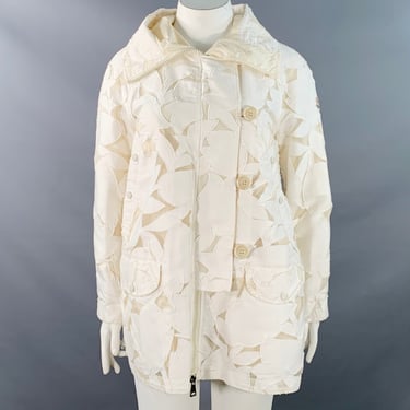 MONCLER Size L Off White Cotton Silk Cut Out Parka Jacket