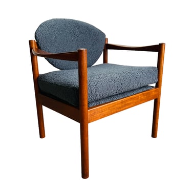 Mid Century Danish Modern Teak Lounge Chair with Boucle Fabric 
