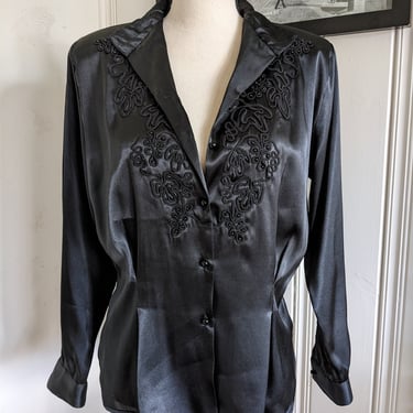 Vintage Black Dressy Top with Embroidered Details 