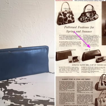 Versatility At Its Best - Vintage 1950s 1960s Cadet Blue Faux Leather Vinyl Convertible Clutch Handbag Purse 