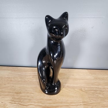 Vintage Black Ceramic Cat Figurine 