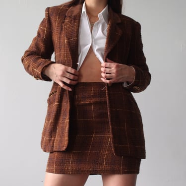 Vintage Chestnut Plaid Miniskirt Suit - W26