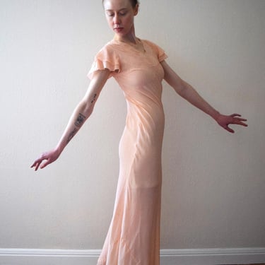 Vintage 1930s silk bias cut gown . 30s slip dress . size xxs to xs 