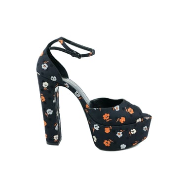 Saint Laurent Floral Satin Jodie Platform Heels, 39