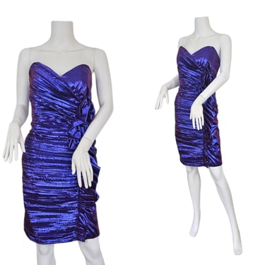 L.A Glo 1980's Purple Strapless Metallic Dress I Sz Med 