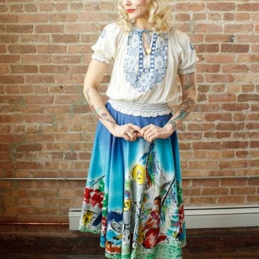 1930s Hungarian Heart Rayon Folk Blouse - S/M 
