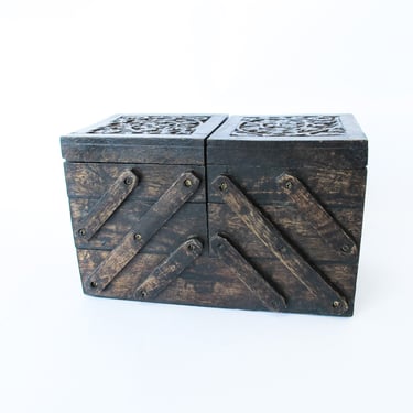 Folding Layered Hobby Jewelry Box - Dark Wood 