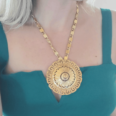 Monet Greek Key Medallion Necklace