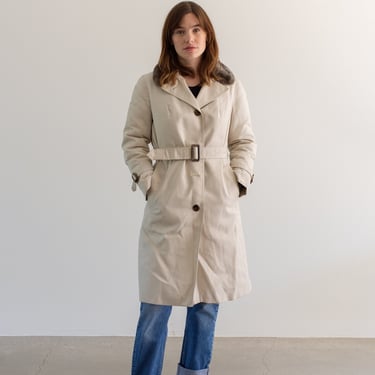 Vintage Eddie Bauer Canvas Off White Belted Down Trench Jacket | Long Sleeve Minimal Winter Coat | XS S | 