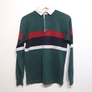 vintage 1980s LL Bean long sleeve henley BIG stripe RUGBY shirt -- men's size extra small 