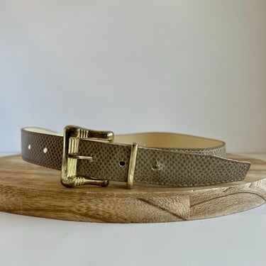 Vintage 90s Taupe Vegan Leather Snake SKin Golden Buckle Belt Size XS/.S 