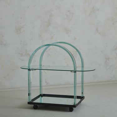 Curved Glass + Mirrored Bar Cart by FIAM Italia, 1980s