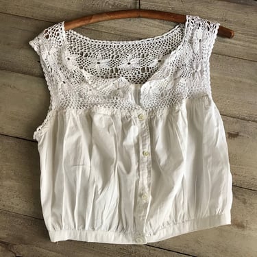 White Crochet Lace Camisole, Cotton Cache Corset, Star Pattern, ca 1900s, For Restoration 