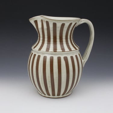 Pitcher - Warm White and Brown Stripes 