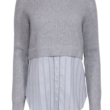 Veronica Beard - Grey Cashmere "Garrett" Sweater w/ Striped Shirting Sz M