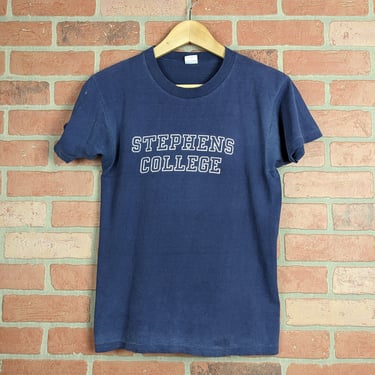 Vintage 70s 80s Champion Blue Bar Stephens College ORIGINAL Collegiate University Tee - Medium (fits Small) 