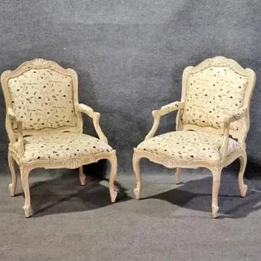 Pair Paint Decorated French Louis XV Style Armchairs