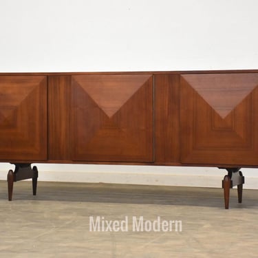 Refinished 84” Diamond Front Walnut Credenza 