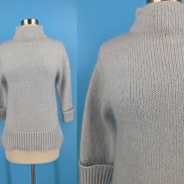 Vintage Jacqueline Ferrar Small Pale Blue Mohair 3/4 Turtleneck Sweater 