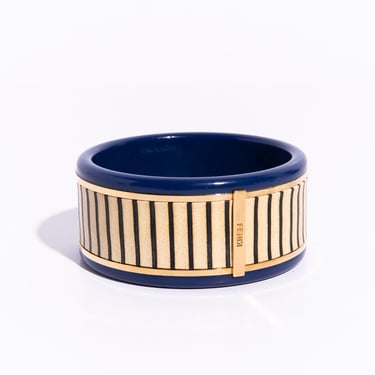 FENDI Blue Enamel & Wood Bangle Bracelet