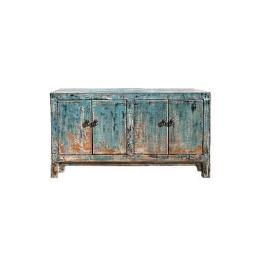 Distressed Aqua Turquoise Blue Small Low TV Stand Console Cabinet ws4409E 