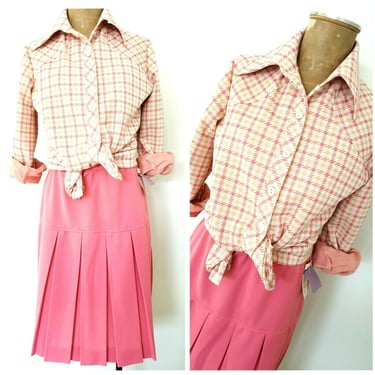 New Vintage 60s Jane Colby Rockabilly Pleated Dress Size Medium Plaid Top Skirt