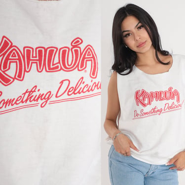 Kahlua T-Shirt 80s 90s Drinking Shirt Alcohol Graphic Tee Do Something Delicious White Short Sleeve Sweatshirt Vintage 1990s XL 