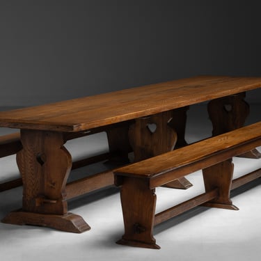 Oak Refectory Table / Oak Benches