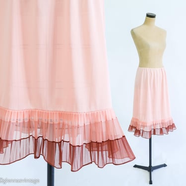 1950s Peach & Brown Half Slip | 50s Peach Ruffled Slip | Van Raalte | Large 