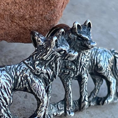 Vintage Ott Sterling Silver Detailed Wolves Pendant / Brooch / Pin 