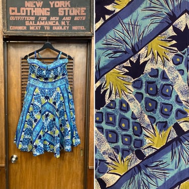 Vintage 1950’s Original Atomic Pineapple Cotton Hawaiian Tiki Dress, Shelf Bust, Circle Skirt, 1950’s Dress, Hawaiian Dress, Tiki Dress, 