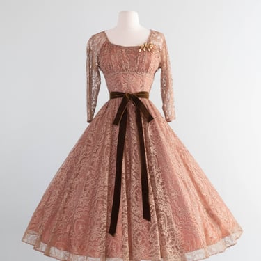 Stunning 1950's Affogato Fine Lace Cocktail Dress / Small