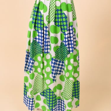 Green and Blue 60s Polka Dot Patchwork Skirt, M