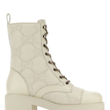 Gucci Woman Ivory Leather Ankle Boots