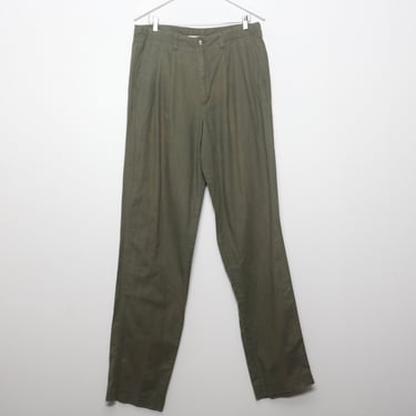 vintage LINEN faded olive green 1990s men's pleated slacks -- size 36x35 