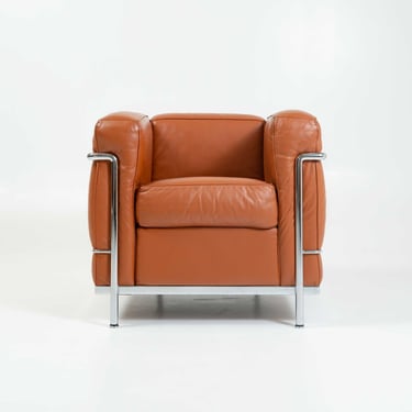 Le Corbusier for Cassina LC2 Petite Modele Armchair in Chrome Frame and Original Tobacco Leather 