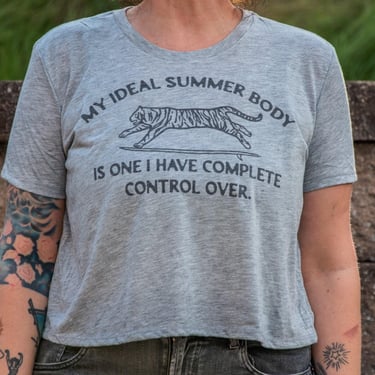 Handprinted Made in USA T-shirt | My Ideal Summer Body | Heather Grey Crop 