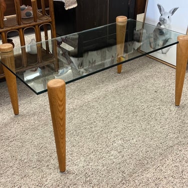 Free Shipping Within Continental US - Vintage Mid Century Modern Coffee Table with Glass Top Solid wood Legs 