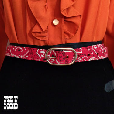 NWOT Fun Vintage 60s 70s Red Bandana Statement Belt with Silver Buckle 