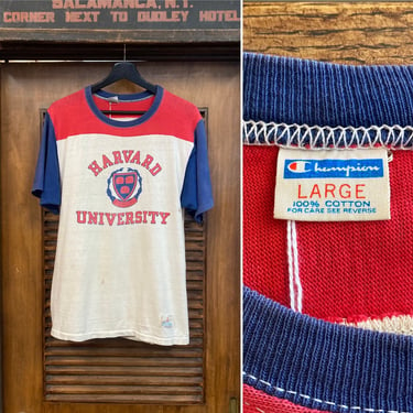 Vintage 1960’s “Champion” Harvard University Color Block College Pop Art T-Shirt, 60’s Tee Shirt, Vintage Clothing 
