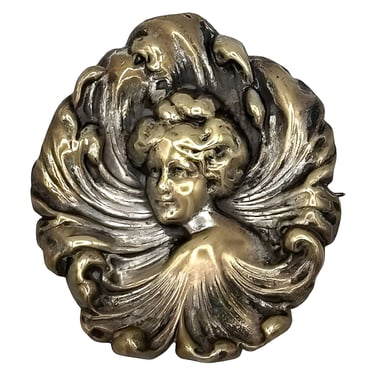 Victorian Art Nouveau Gibson Girl Portrait Pin Girl Brooch 