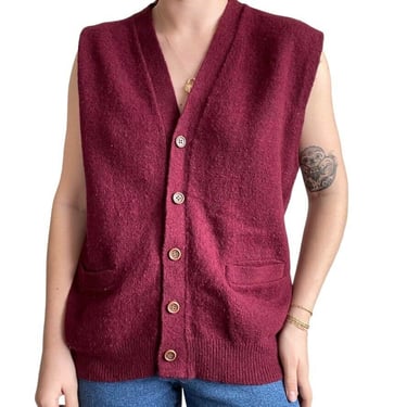 Vintage Womens Campus Red Lambswool Preppy Oversized Sweater Vest Sz XL 
