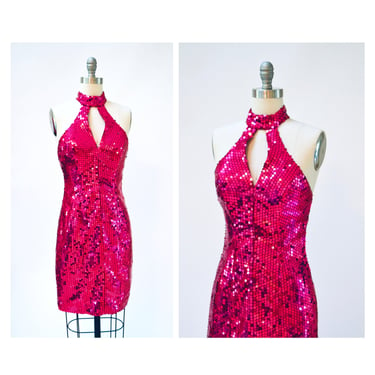 80s 90s Vintage Pink Sequin Dress Prom Dress XS Small // 80s Metallic pink Sequin Dress Alyce Design XS Small 80s Barbie Pageant Drag Dress 