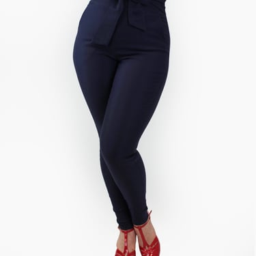 Pin Up Pants, Tie Waist Navy Cigarette Pant XS-3XL 