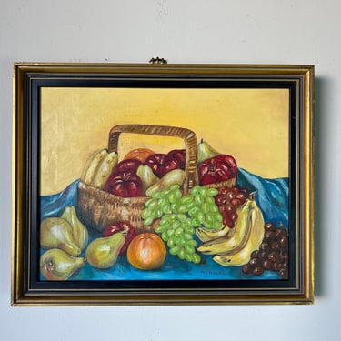1970's A. Maxwell Fruit Basket - Still Life Oil Painting, Framed 