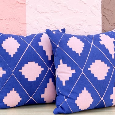 Kips Bay Show House Pair of Pink and Royal Blue Pillows