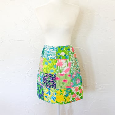 70 Amazing Lilly Pulitzer Colorful Patchwork Mini Skirt with Back Pocket | Small/26" Waist 